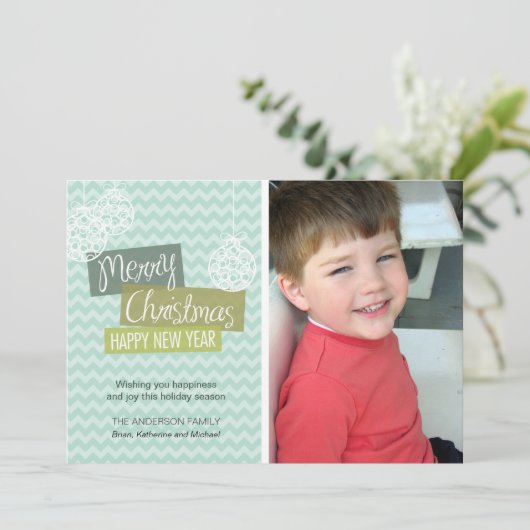 Aqua Chevron kerstkaart voor sierdoeleinden (Staand voorkant)