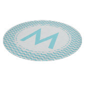 Aqua Chevron Monogram Glass Cutting Board 12" Snijplank (Hoek)