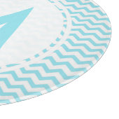 Aqua Chevron Monogram Glass Cutting Board 12" Snijplank (Hoek)