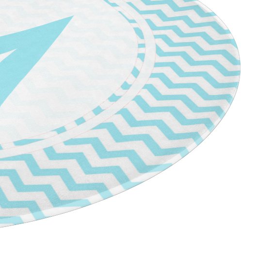 Aqua Chevron Monogram Glass Cutting Board 12" Snijplank (Hoek)