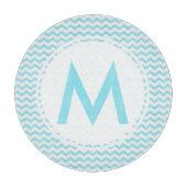 Aqua Chevron Monogram Glass Cutting Board 12" Snijplank (Voorkant)