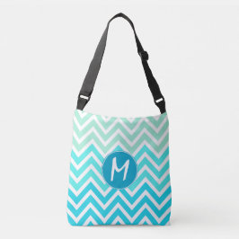 Aqua Chevron Monogrammed Cross Body Bag Crossbody Tas