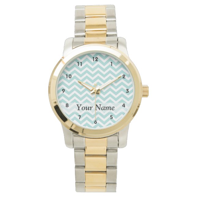 Aqua chevron patroon horloge (Voorkant)