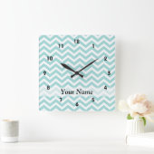 Aqua chevron patroon vierkante klok (Huis)