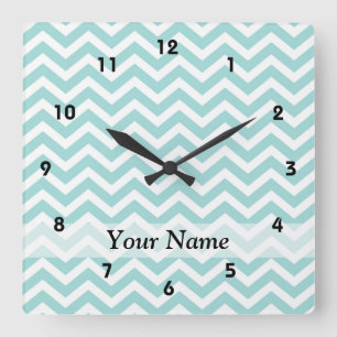 Aqua chevron patroon vierkante klok
