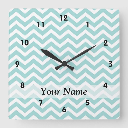 Aqua chevron patroon vierkante klok (Voorkant)