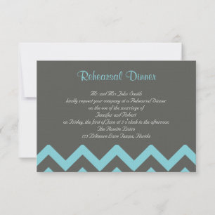 Aqua Chevron Posh Wedding Rehearsal Kaart