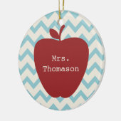 Aqua Chevron Red Apple leraar Keramisch Ornament (Links)