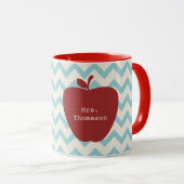 Aqua Chevron Red Apple leraar Mok (Voorkant rechts)