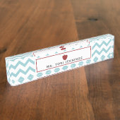 Aqua Chevron Red Apple leraar Naambordje (Zijkant)