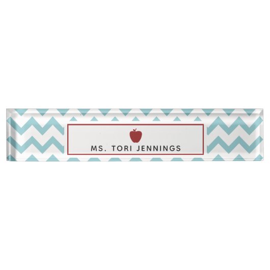 Aqua Chevron Red Apple leraar Naambordje (Voorkant)