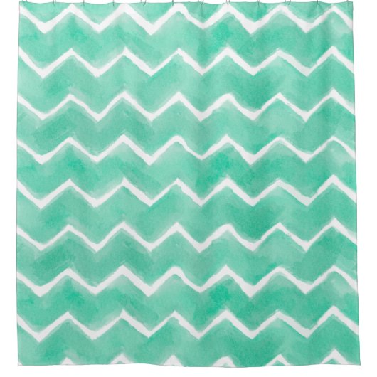 Aqua Chevron Shower Curtain Douchegordijn (Voorkant)