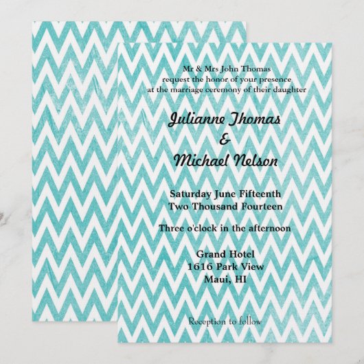  Aqua Chevron Stripes bruiloft Kaart (Voorkant / Achterkant)