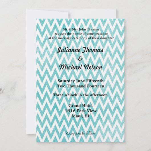  Aqua Chevron Stripes bruiloft Kaart (Voorkant)