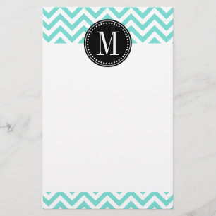 Aqua Chevron Zigzag Gepersonaliseerd Monogram Briefpapier