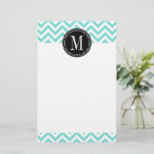 Aqua Chevron Zigzag Gepersonaliseerd Monogram Briefpapier (Staand voorkant)