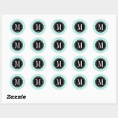 Aqua Chevron zigzag gepersonaliseerd monogram Ronde Sticker (Vel)