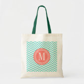 Aqua Chevron Zigzag Gepersonaliseerd Monogram Tote Bag (Voorkant)