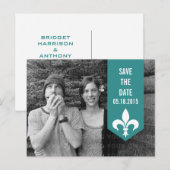 Aqua Chic Flourish Banner Save the Date Briefkaart (Voorkant / Achterkant)