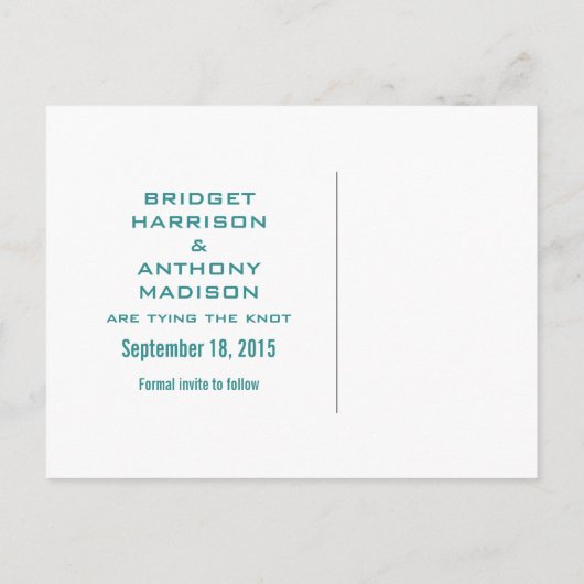Aqua Chic Flourish Banner Save the Date Briefkaart (Achterkant)