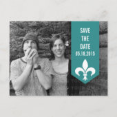 Aqua Chic Flourish Banner Save the Date Briefkaart (Voorkant)