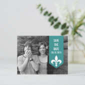 Aqua Chic Flourish Banner Save the Date Briefkaart (Staand voorkant)