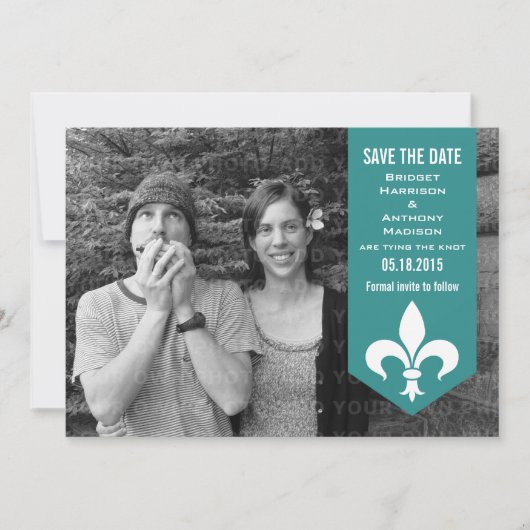 Aqua Chic Flourish Banner Save the Date Invite (Voorkant)