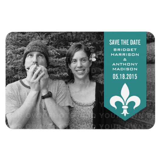 Aqua Chic Flourish Banner Save the Date Magnet Magneet (Horizontaal)
