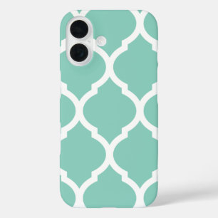 Aqua Chic Marokkaans Lattice Patroon iPhone 16 Hoesje