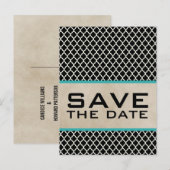Aqua Chic Quatrefoil Save the Date Briefkaart (Voorkant / Achterkant)