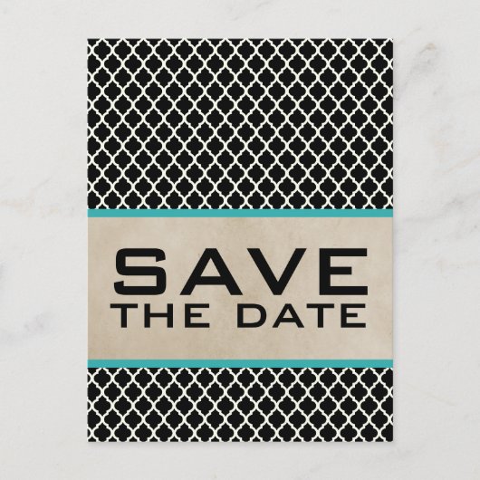 Aqua Chic Quatrefoil Save the Date Briefkaart (Voorkant)