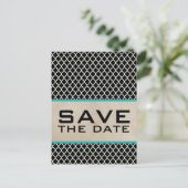 Aqua Chic Quatrefoil Save the Date Briefkaart (Staand voorkant)