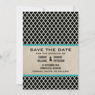 Aqua Chic Quatrefoil sparen de Datum uitnodigen Save The Date