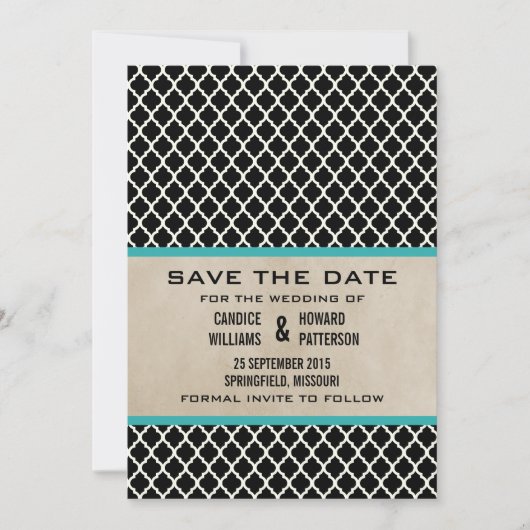 Aqua Chic Quatrefoil sparen de Datum uitnodigen Save The Date (Voorkant)
