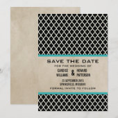 Aqua Chic Quatrefoil sparen de Datum uitnodigen Save The Date (Voorkant / Achterkant)