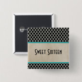 Aqua Chic Quatrefoil Sweet 16 Button (Voorkant /achterkant)