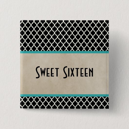 Aqua Chic Quatrefoil Sweet 16 Button (Voorkant)