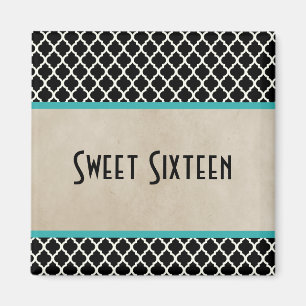 Aqua Chic Quatrefoil Sweet 16 Magnet