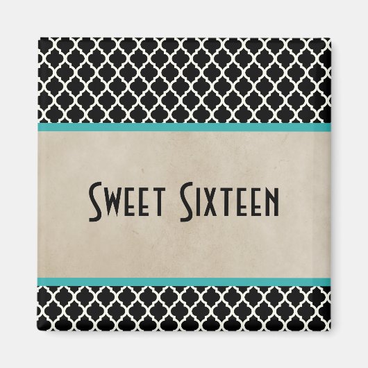 Aqua Chic Quatrefoil Sweet 16 Magnet (Voorkant)