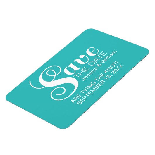 Aqua Chic Typography Save the Date Magnet Magneet (Linkerzijde)