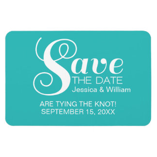Aqua Chic Typography Save the Date Magnet Magneet