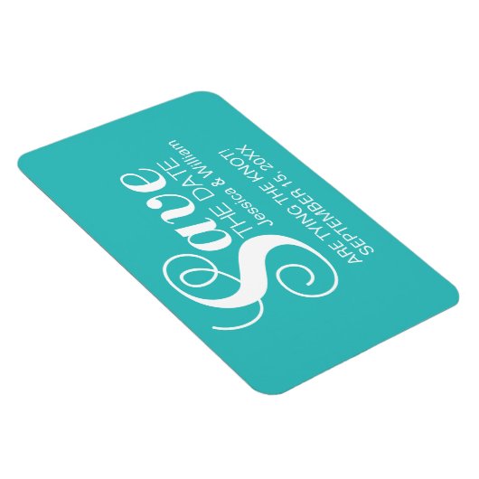 Aqua Chic Typography Save the Date Magnet Magneet (Rechterzijde)