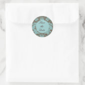 Aqua Chocolade Damast Save the Date Ronde Sticker (Tas)