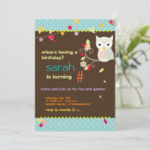 Aqua/Chocolade Owl Persoonlijke verjaardag Partij Kaart (Staand voorkant)