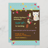 Aqua/Chocolade Owl Persoonlijke verjaardag Partij Kaart (Voorkant / Achterkant)