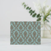 Aqua Chocolate Damask Briefkaart (Staand voorkant)