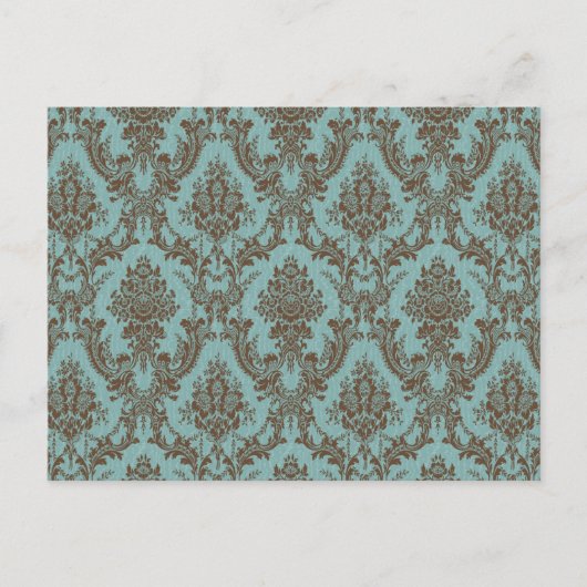 Aqua Chocolate Damask Briefkaart (Voorkant)