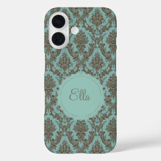Aqua Chocolate Damask Hoesje-Mate iPhone Case