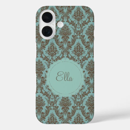 Aqua Chocolate Damask Hoesje-Mate iPhone Case (Achterkant)