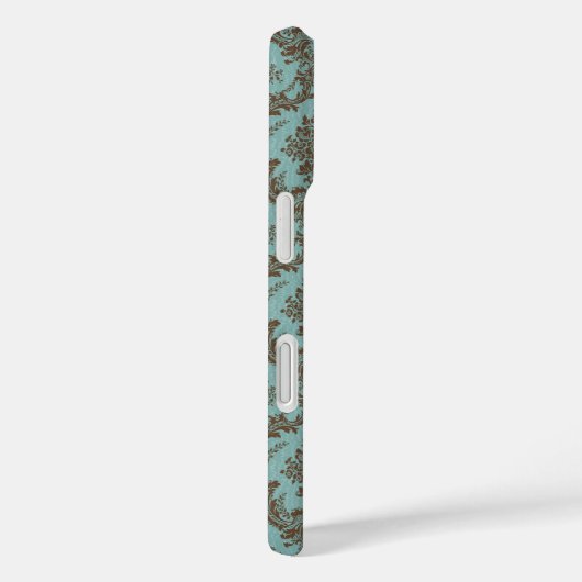 Aqua Chocolate Damask Hoesje-Mate iPhone Case (Achterkant / Rechts)